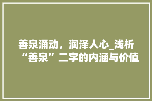 善泉涌动，润泽人心_浅析“善泉”二字的内涵与价值