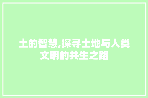 土的智慧,探寻土地与人类文明的共生之路