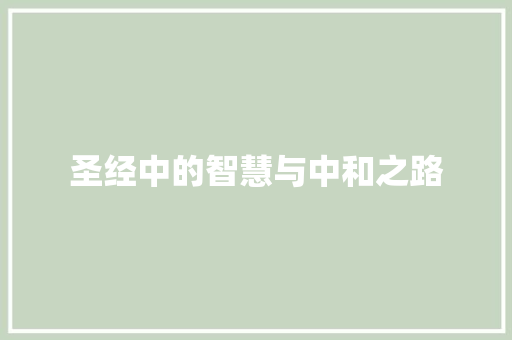 圣经中的智慧与中和之路 商业文案