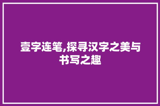 壹字连笔,探寻汉字之美与书写之趣 写作素材