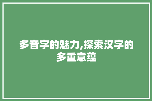 多音字的魅力,探索汉字的多重意蕴