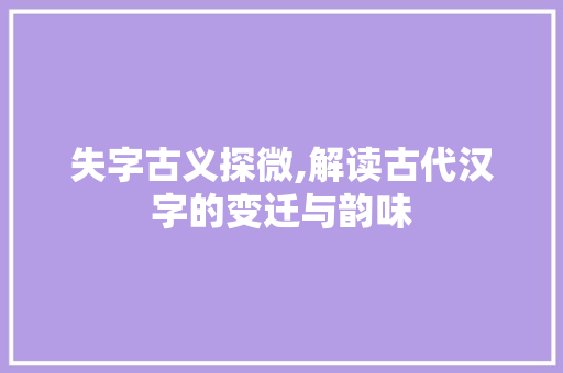 失字古义探微,解读古代汉字的变迁与韵味