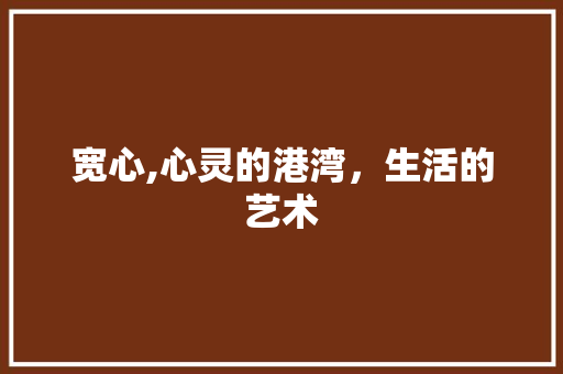 宽心,心灵的港湾，生活的艺术