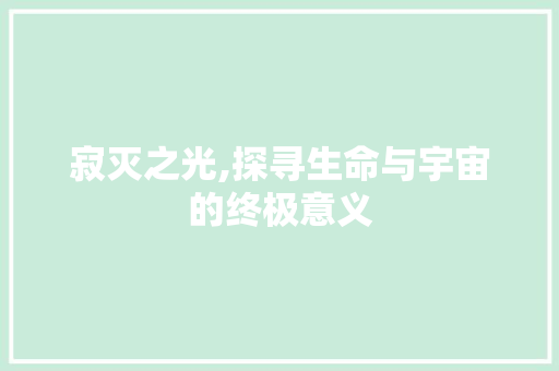 寂灭之光,探寻生命与宇宙的终极意义 写作社区