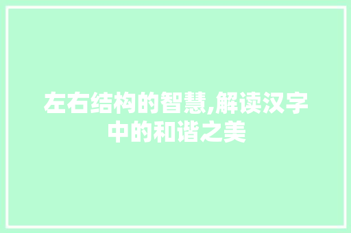 左右结构的智慧,解读汉字中的和谐之美