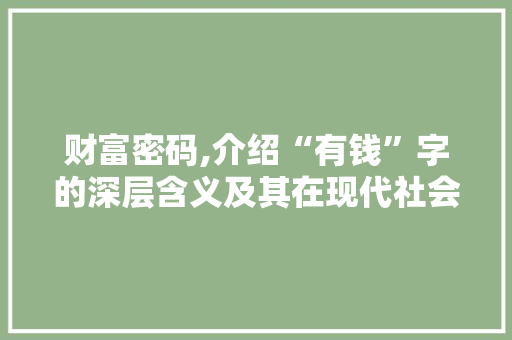 财富密码,介绍“有钱”字的深层含义及其在现代社会的价值