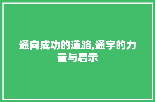 通向成功的道路,通字的力量与启示