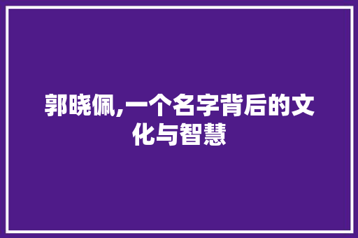 郭晓佩,一个名字背后的文化与智慧