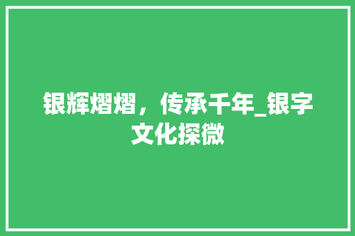 银辉熠熠，传承千年_银字文化探微