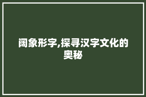 阔象形字,探寻汉字文化的奥秘 商业文案