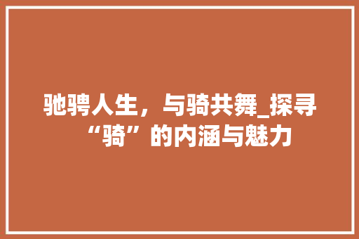 驰骋人生，与骑共舞_探寻“骑”的内涵与魅力