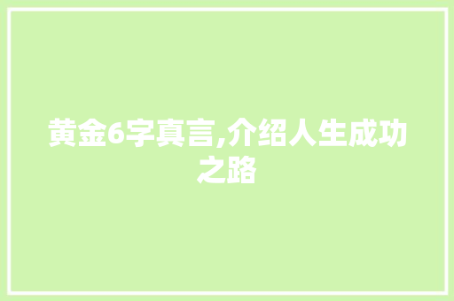 黄金6字真言,介绍人生成功之路