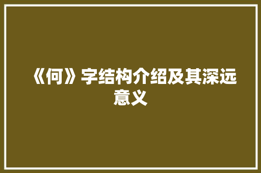 《何》字结构介绍及其深远意义 商业文案