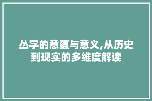 丛字的意蕴与意义,从历史到现实的多维度解读