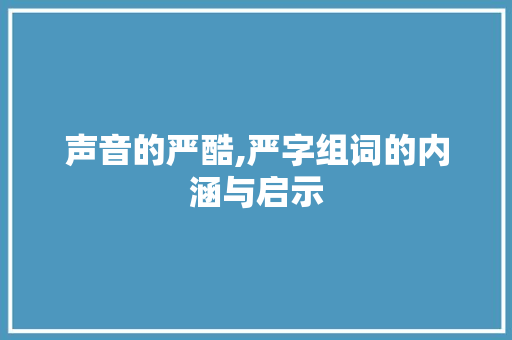 声音的严酷,严字组词的内涵与启示