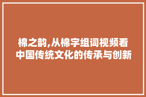 棉之韵,从棉字组词视频看中国传统文化的传承与创新 写作素材