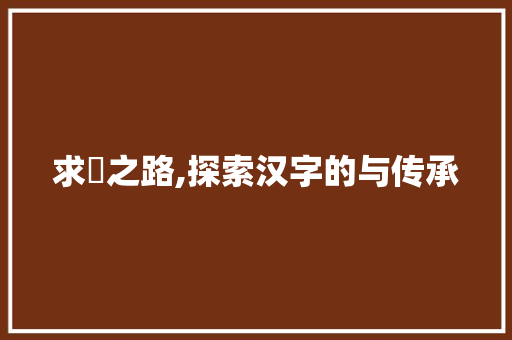 求秄之路,探索汉字的与传承 报告写作