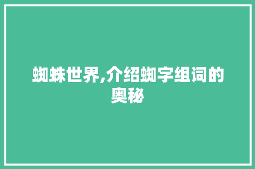 蜘蛛世界,介绍蜘字组词的奥秘