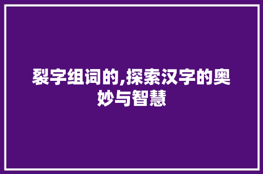 裂字组词的,探索汉字的奥妙与智慧 范文赏析
