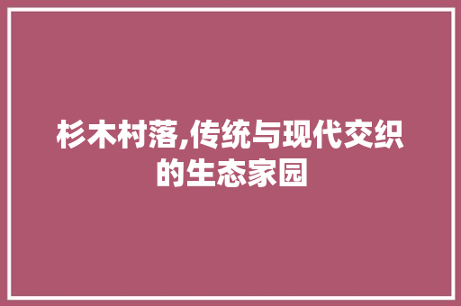 杉木村落,传统与现代交织的生态家园