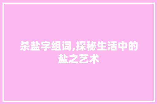 杀盐字组词,探秘生活中的盐之艺术 诗歌创作