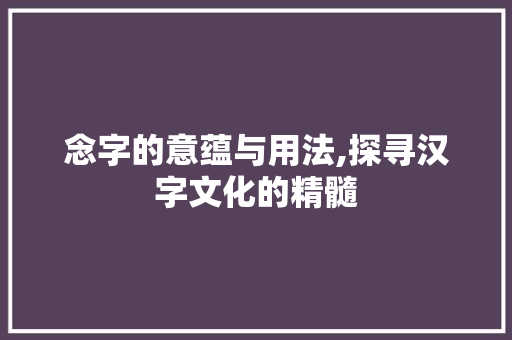 念字的意蕴与用法,探寻汉字文化的精髓