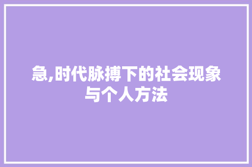 急,时代脉搏下的社会现象与个人方法