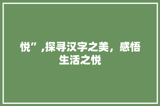 悦”,探寻汉字之美，感悟生活之悦