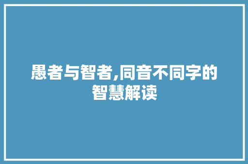 愚者与智者,同音不同字的智慧解读 诗歌创作