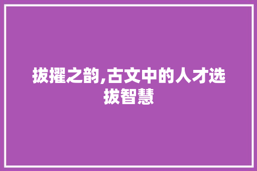 拔擢之韵,古文中的人才选拔智慧 写作技巧