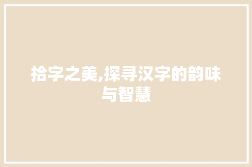 拾字之美,探寻汉字的韵味与智慧
