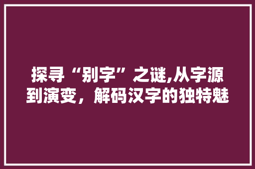 探寻“别字”之谜,从字源到演变，解码汉字的独特魅力