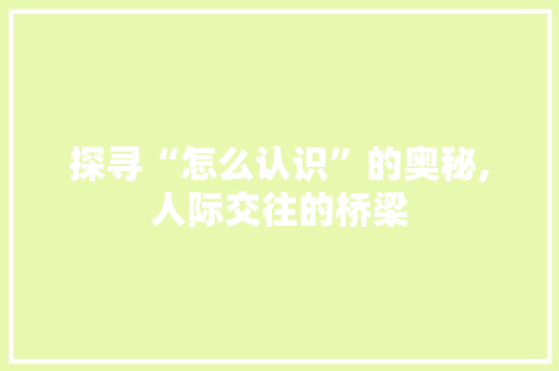 探寻“怎么认识”的奥秘,人际交往的桥梁