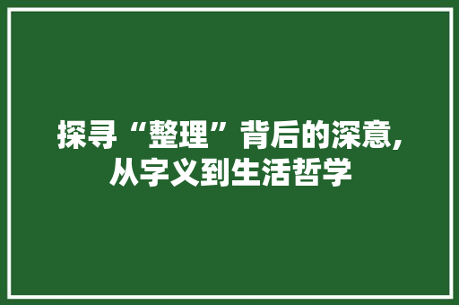 探寻“整理”背后的深意,从字义到生活哲学