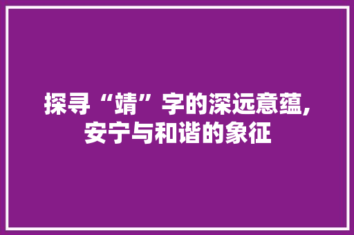 探寻“靖”字的深远意蕴,安宁与和谐的象征