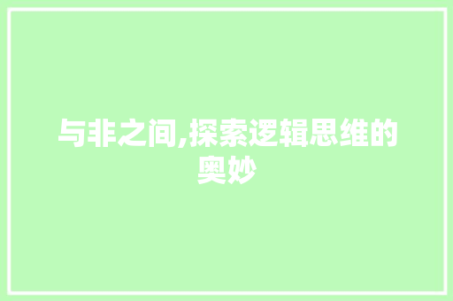 与非之间,探索逻辑思维的奥妙
