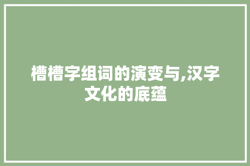 槽槽字组词的演变与,汉字文化的底蕴 商业文案