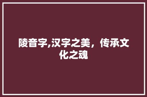 陵音字,汉字之美，传承文化之魂