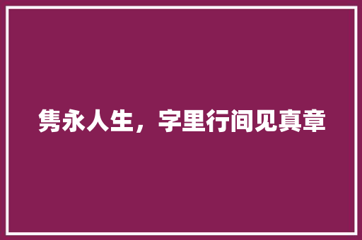 隽永人生，字里行间见真章