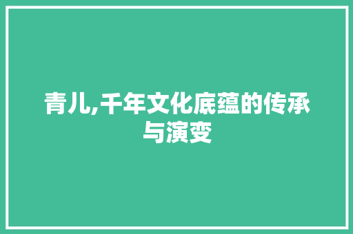 青儿,千年文化底蕴的传承与演变