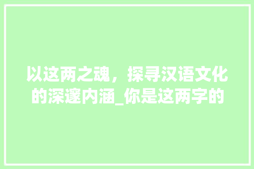 以这两之魂，探寻汉语文化的深邃内涵_你是这两字的意思是什么