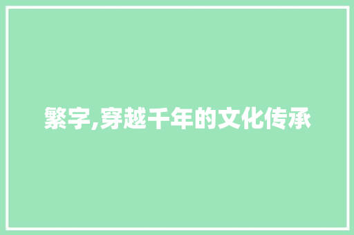 繁字,穿越千年的文化传承