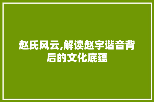 赵氏风云,解读赵字谐音背后的文化底蕴