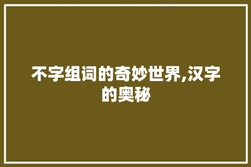 不字组词的奇妙世界,汉字的奥秘 报告写作