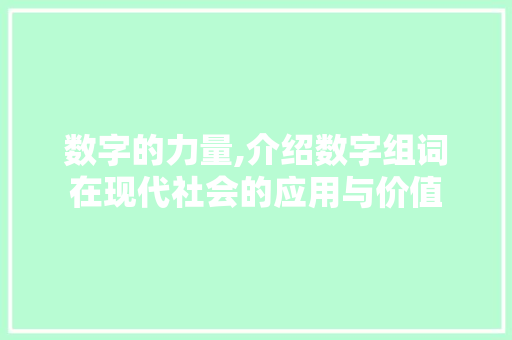 数字的力量,介绍数字组词在现代社会的应用与价值