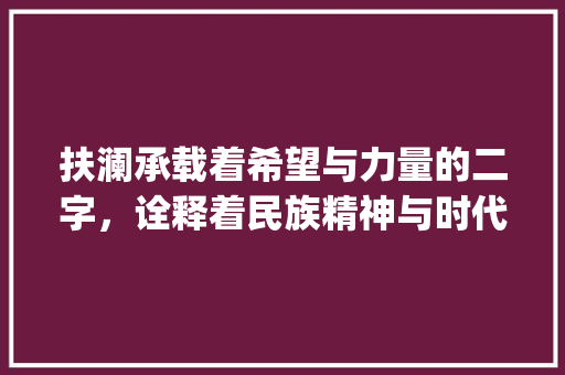 扶澜承载着希望与力量的二字，诠释着民族精神与时代担当_扶澜二字的意思是什么呢