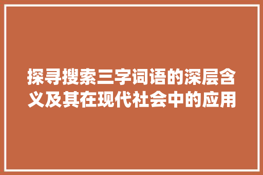探寻搜索三字词语的深层含义及其在现代社会中的应用_搜索三个字的词语的意思