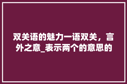 双关语的魅力一语双关，言外之意_表示两个的意思的词或字