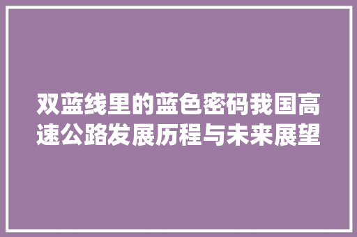 双蓝线里的蓝色密码我国高速公路发展历程与未来展望_双蓝线里蓝色的字什么意思