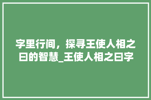 字里行间，探寻王使人相之曰的智慧_王使人相之曰字的意思